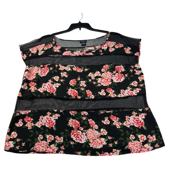 torrid Tops - Torrid Blouse Womens Size 2 Black Floral Pattern Short Sleeve Semi Sheer Mesh
